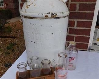 Vintage Milk Bottles & Milk Can
