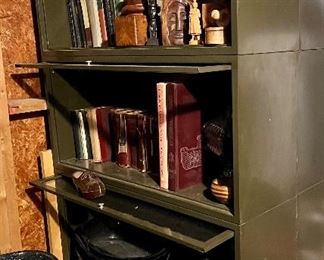 One of several metal stacking bookcases