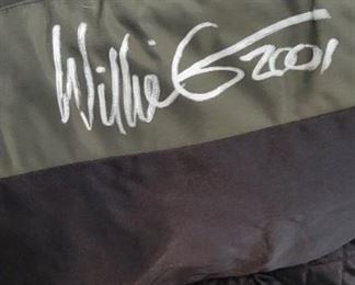 Authentic Harley Davidson Jacket signed by Willie G Davidson himself as well as Karen Davidson with original hanger