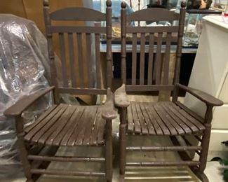 Set of wooden brown rocking chairs