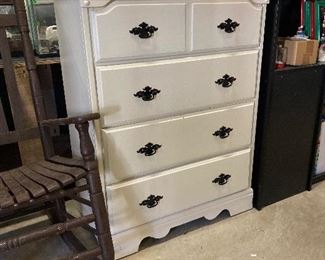 White painted oak dresser and other furniture in warehouse
