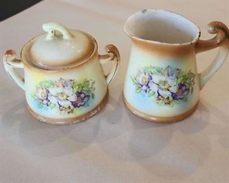 Vintage Czechosiovak Porcelain Ceramic Creamer Sugar Bowl