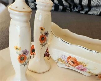 Vintage Tall SP Shakers, Serving Tray, Gravy Boat