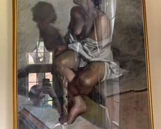 Original pastel of a semi-nude model by listed artist Alicia Czechowski (b.1954) nicely framed under glass.