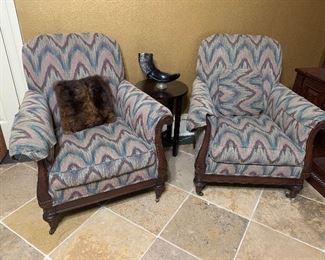 Flame stitch upholstered chairs