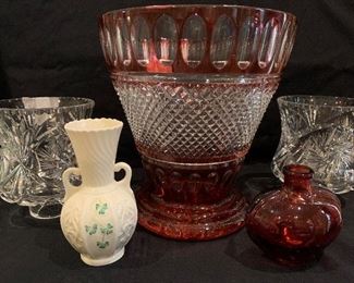 antique Ruby red punch bowl Belleek, ABP Cut glass
