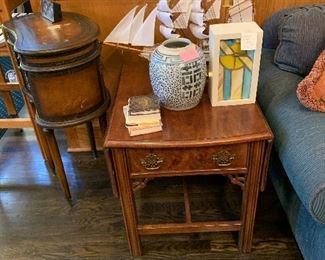 Drop leaf side table and objects and clipper ship