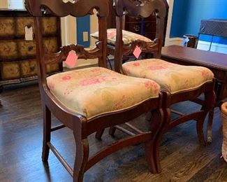 pair of upholstered antique chairs