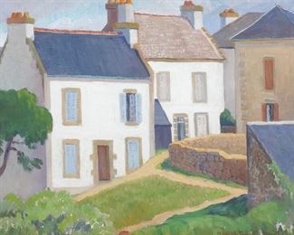 Lot 4 | HOUGHTON CRANFORD SMITH (AMERICAN,1887-1983)  |  Houses - Douarnenez, France
Oil on canvas
Signed lower right, with Richard York gallery label on verso; framed under glass
h. 9-1/2 w. 13 in.
overall: 16-3/8 x 20 in. (frame)