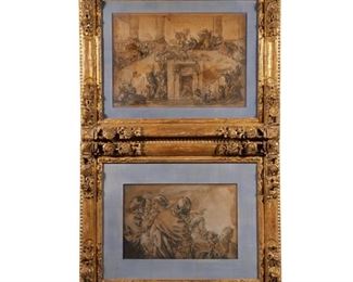 Lot 130  |  PAIR HEYDENRYK GILT CARVED FRAMES  |  "House of Heydenryk" hand-carved frames, decorated with flowers and vines, insert measures 12-1/2 x 18 in.; both with reproduction prints under glass
h. 22-1/2 w. 26-1/2 in.