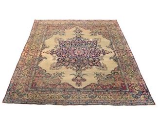 Lot 169  |  EARLY 20TH CENTURY LAVAR KERMAN CARPET  |  Having a central medallion on a beige field within intricate concentric borders of scrolling flowers and foliage and geometric devices
h. 12 ft. 1 in. w. 8 ft. 10 in.