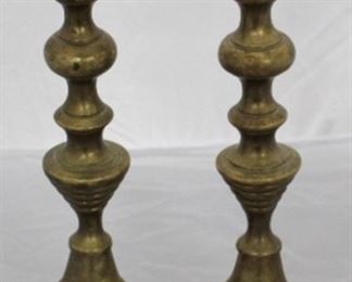 11 - Pair Brass Candle Holders 9 3/4" Tall
