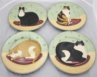 31 - 4 pc. Warren Kimble Sakura Cat Plates 8 1/2" Round
