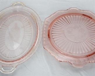 30 - 2 Pink Mayfair Depression Glass Serving Dishes 12" x 10" , 14" x 9"
