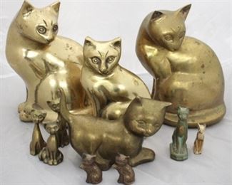 34 - 11 pc. Lot of Assorted Brass Cat Figures Assorted Sizes

