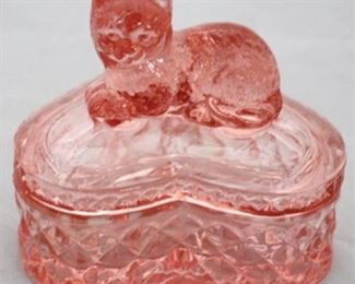 59 - Pink Glass Heart Trinket Box 4" x 3"

