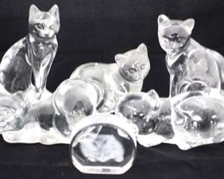 64 - 6 Clear Glass & Plastic Cat Figures
