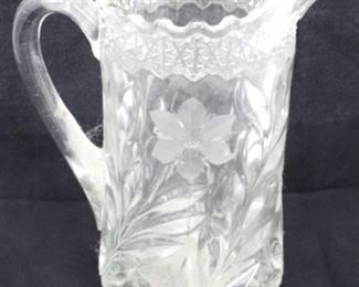 106 - Etched Glass Pitcher 9" Tall
