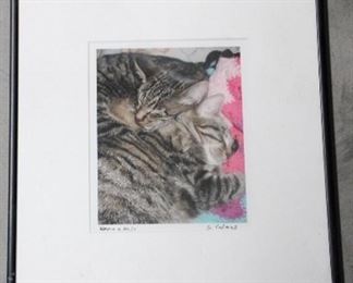 154 - Framed "Cats" Print - Signed 10 1/2" x 11 1/2"

