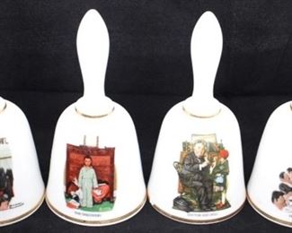 176 - 4 pc. Norman Rockwell Ceramic Bells 7 1/2" Tall
