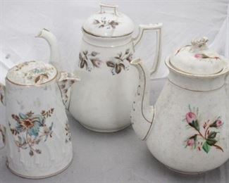 189 - 3 pc. Vintage Porcelain Teapots - As is Chipped/damaged
