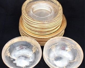 198 - 23 pc. Gold Trim Glass Plates & Bowl Set
