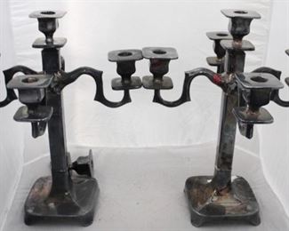 202 - Pair Silver Plated Candle Holders - As is One Broken - 15" x 12"
