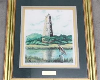 218 - Tenya B. Whitfield Bald Head Lighthouse Print Signed w/ COA #31/950 - 13" x 16"
