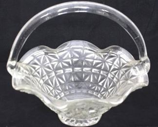 225 - Vintage pressed glass basket 8 1/2 x 8 x 8 1/2
