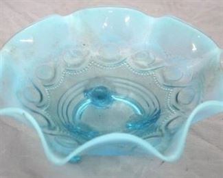 250 - 8" Opalescent blue footed bowl

