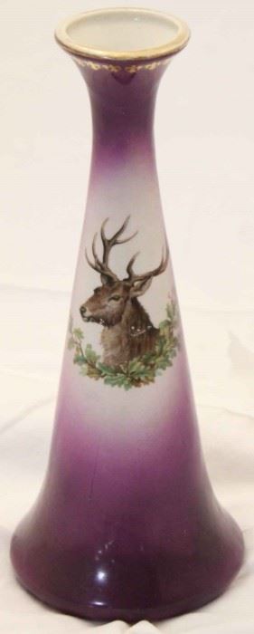 370 - Vintage vase with stag 10"
