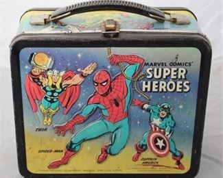 634 - Marvel 1976 Super Heroes Metal Lunchbox NO Thermos - 8 x 7 x 4
