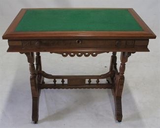 667 - Victorian walnut carved writing desk, 1 drawer Felt top 30 x 36 x 32
