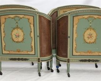 703 - Pair French Paint Decorated Twin Beds w/ cane cane does have holes 81.5 x 38.5 x 41
