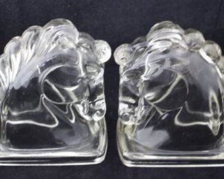 729 - Pair of Glass Horse Bookends 5.5 tall
