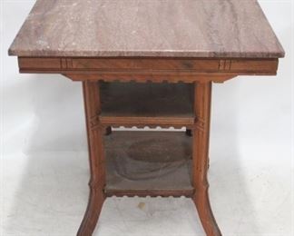 766 - Chocolate Marble Top Victorian Parlor Table 29 x 28 x 20
