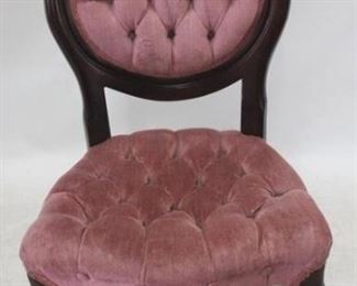 768 - Rose Carved, Tufted Back Victorian Chair 37 x 19 x 14
