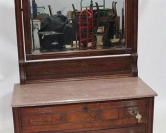774 - Victorian Chocolate Marble Top Dresser w/ mirror 79.5 x 40 x 17
