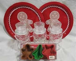 926 - 3 Snowmen Jars, 2 Trays & Pack of Silicone bakers
