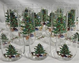 941 - Group Lot of Christmas Glasses (16pcs) Tumbler - 6" tall Juice - 3.5" tall
