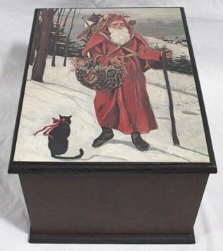 978 - Wood storage box with Santa 10 x 7 1/2 x 13
