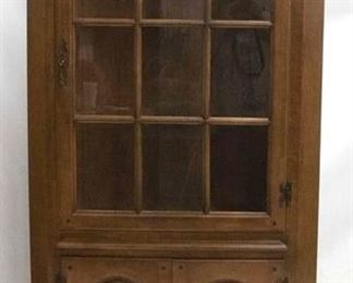 2021 - Vintage corner cabinet glass shelves upper, wood lower 73 1/2 x 34 x 19

