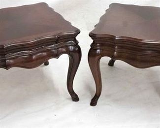 2027 - Thomasville pair carved & banded inlay end tables 21 1/2 x 26 x 26
