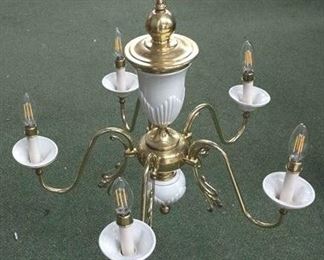 2067 - 5 Lite porcelain & brass chandelier

