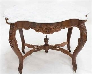 2185 - Carved Victorian turtle shape marble top table ornate carvings formed marble, slight staining 30 x 40 x 27
