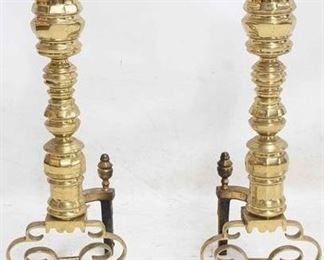 2197 - Monumental pair brass andirons 26 1/2" height
