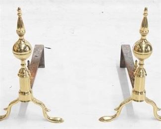 2198 - Chippendale pair brass andirons 17" tall
