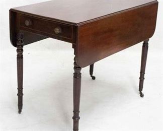 2196 - Early turned leg one drawer drop leaf table 28 1/2 x 36 x 21 (opens to 41)
