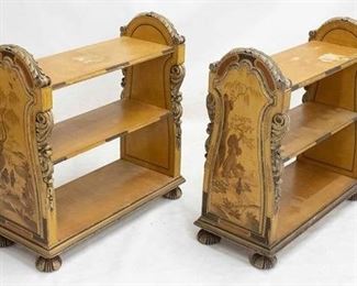 2223 - Unusual Asian decorated pair pastry stands Ornately carved 31 x 30 1/2 x 13
