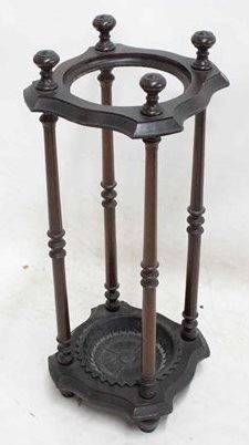 2230 - Wooden umbrella stand with cast iron drip pan 31 1/2 x 12
